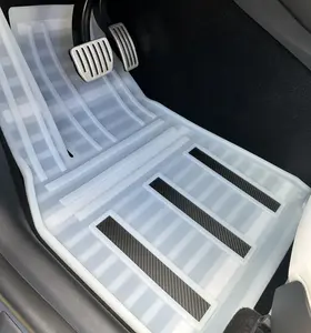 Tesla Model Y (2020-2026) Custom Fit 1st gen and Juniper First + Second Row + Trunk / Rear Seat Back Silicone Floor Mat Set Waterproof Mat Liner + Carbon Fiber Inlays + Hook and Loop