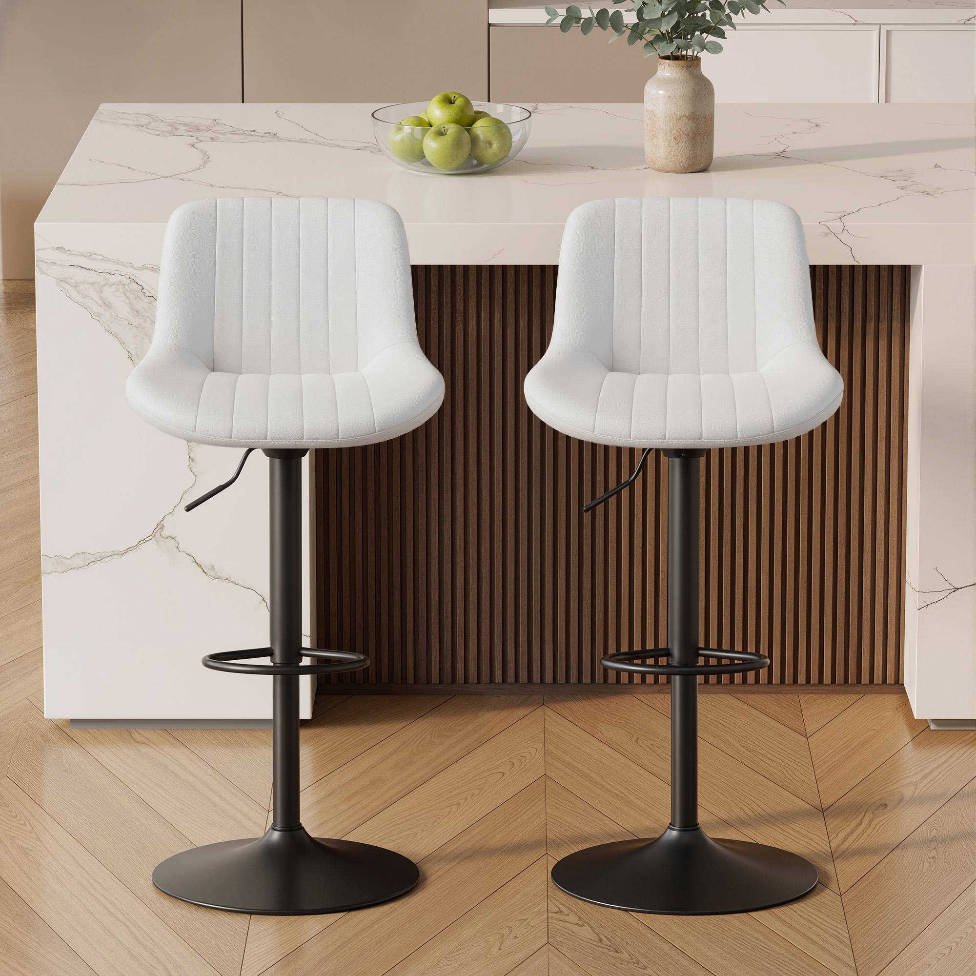 Bar Stools Set of 2, Adjustable Modern Swivel Bar Stools with Backs, Counter Height Performance Fabric Island Chairs for Home Kitchen, Black