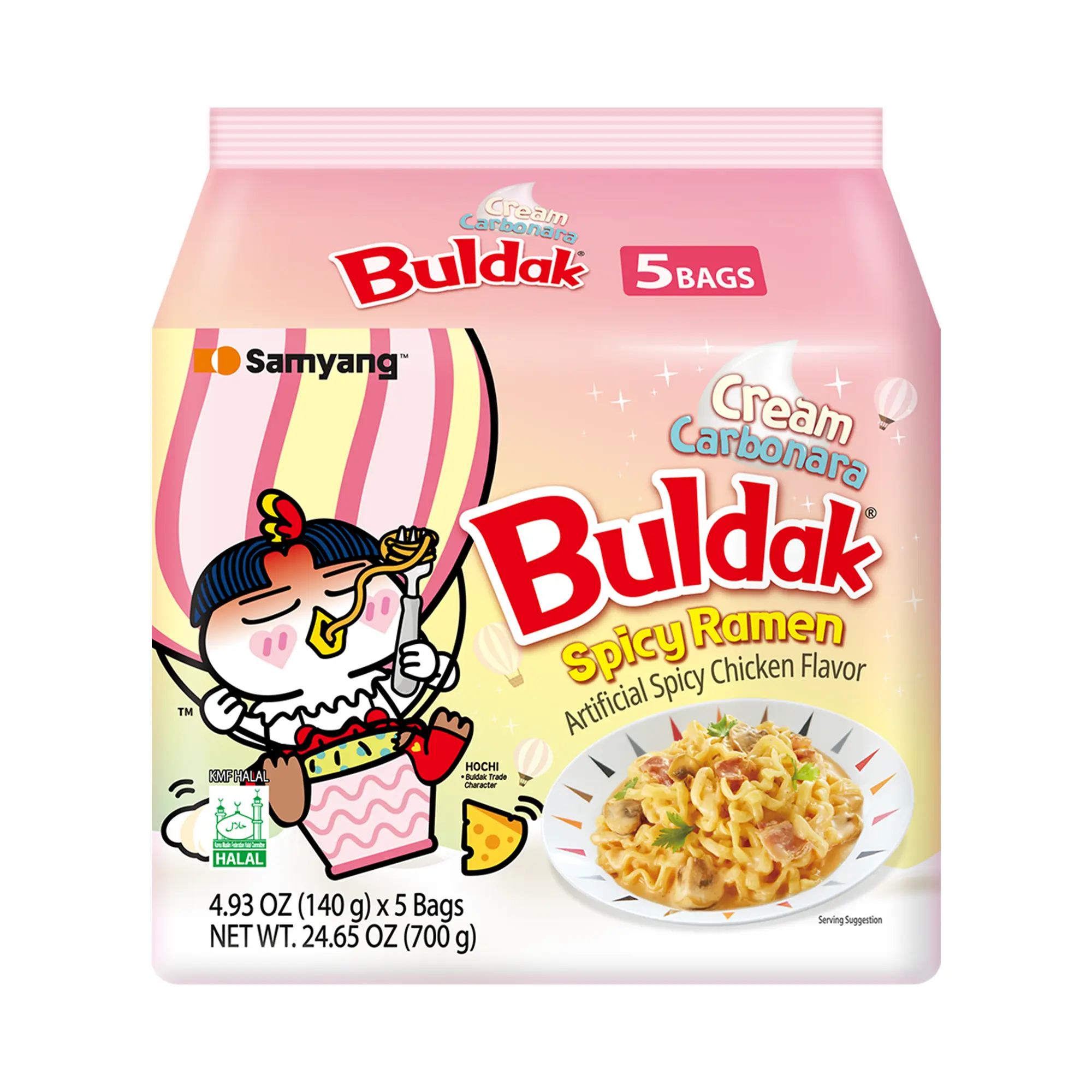 Buldak Korean Spicy Chicken Stir Fried Ramen Cream Carbonara Flavor Super Hot Spicy Noodles Authentic Ramyun (Pack of 5)