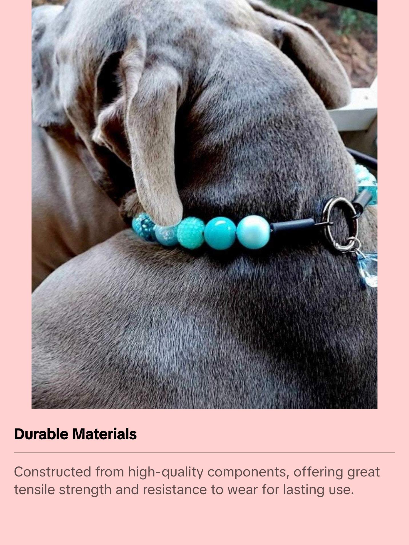 Tiffany Blue Beaded Dog Collar | Durable Dog Necklace | Custom Puppy Rhinestone Pearls | Turquoise Bead Collar for Pets | Dog Jewelry