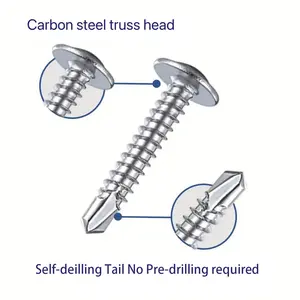 200PCS Carbon Steel Self-Drilling Tek Screws, Heavy Duty Truss Head Sheet Metal Screws Kit, No Drill Fast Installation for Metal Work & DIY Projects