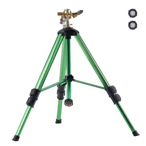 VEVOR Impact Sprinkler on Tripod Base,  , Heavy Duty Tripod Sprinklers with Brass Head & 3/4" Connector, 360 Degree Large Area Coverage Irrigation Sprinkler, Adjustable Heights Sprinkler for Yard Green
