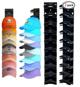 Hat Organizer for Baseball Caps 2Pack, Hat Rack for Wall with Strong Adhesive Hold up to 20 Hats, Hat Hanger Holder Display for Door Closet, Cap Organizer Storage Multilayer Two Mounting Option Wall-Mounted Multi-Hat Organizer Dual Hat Hooks Hanging