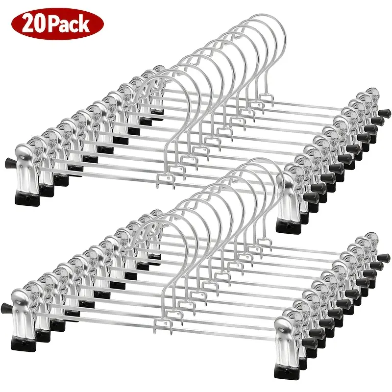 20 Pack Heavy-Duty Metal Closet Organizer Hangers with Adjustable Non-Slip Clips, Hanging Customizable Closet Organization Hangers & Pegs for Women’s Pants, Skirts, Jeans, Shorts