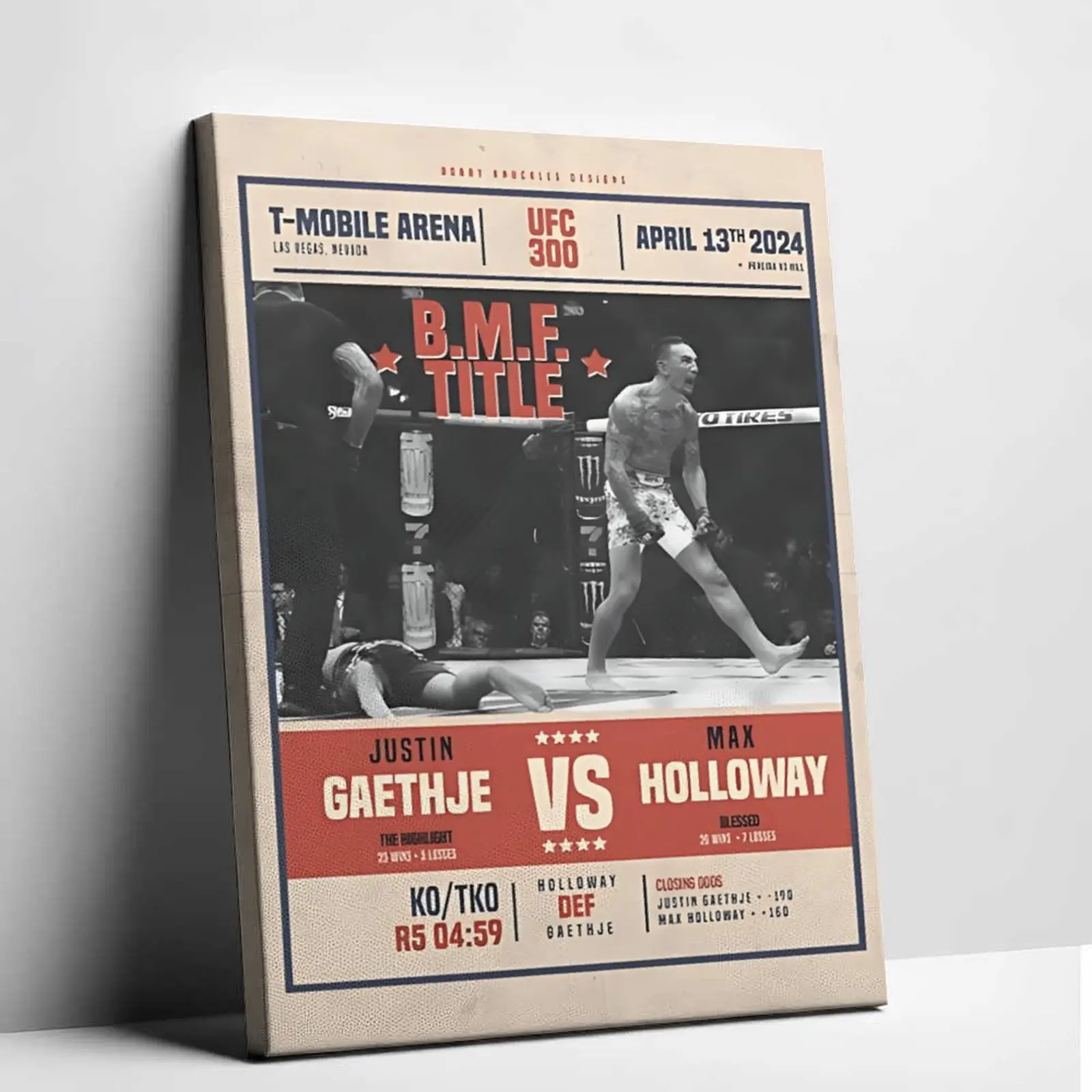 Fight Poster, poster Unframed , Max Holloway, Justin Gaethje, BMF Title, 300, UFC poster, MMA poster, wall decor, gift for him