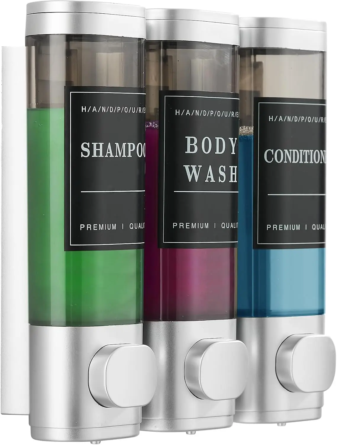 Shampoo and Conditioner Dispenser,Shower Dispenser 3 Chamber No Drill Wall-Mounted Shampoo Dispenser for Shower Wall Mounted Shower Soap Dispenser for Bathroom Hotel Large Capacity,Light Silver