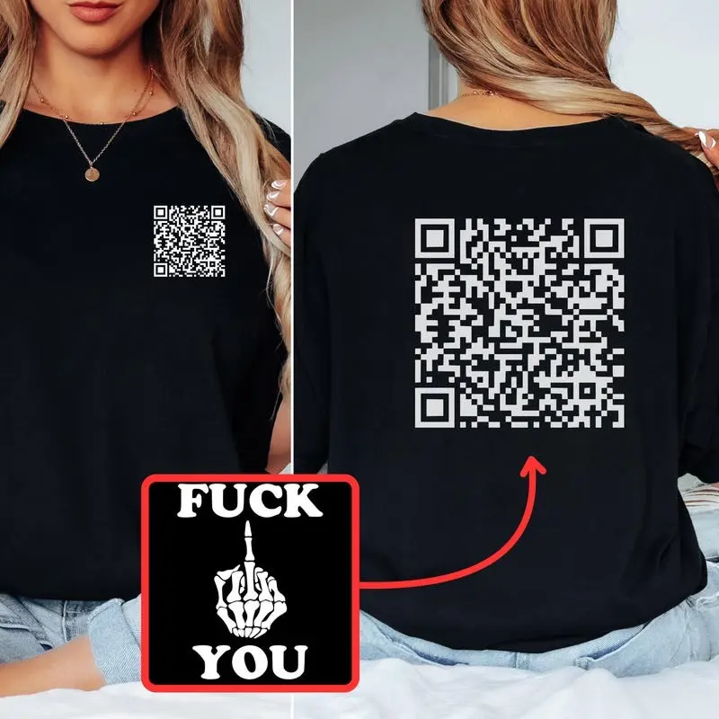 Women's Casual Round Neck QR Code Streetwear T-Shirt - Funny Sarcastic Print Graphic Tee with Scan Me Hidden Message, Smooth Cotton Fabric Gag Gift, Seamless