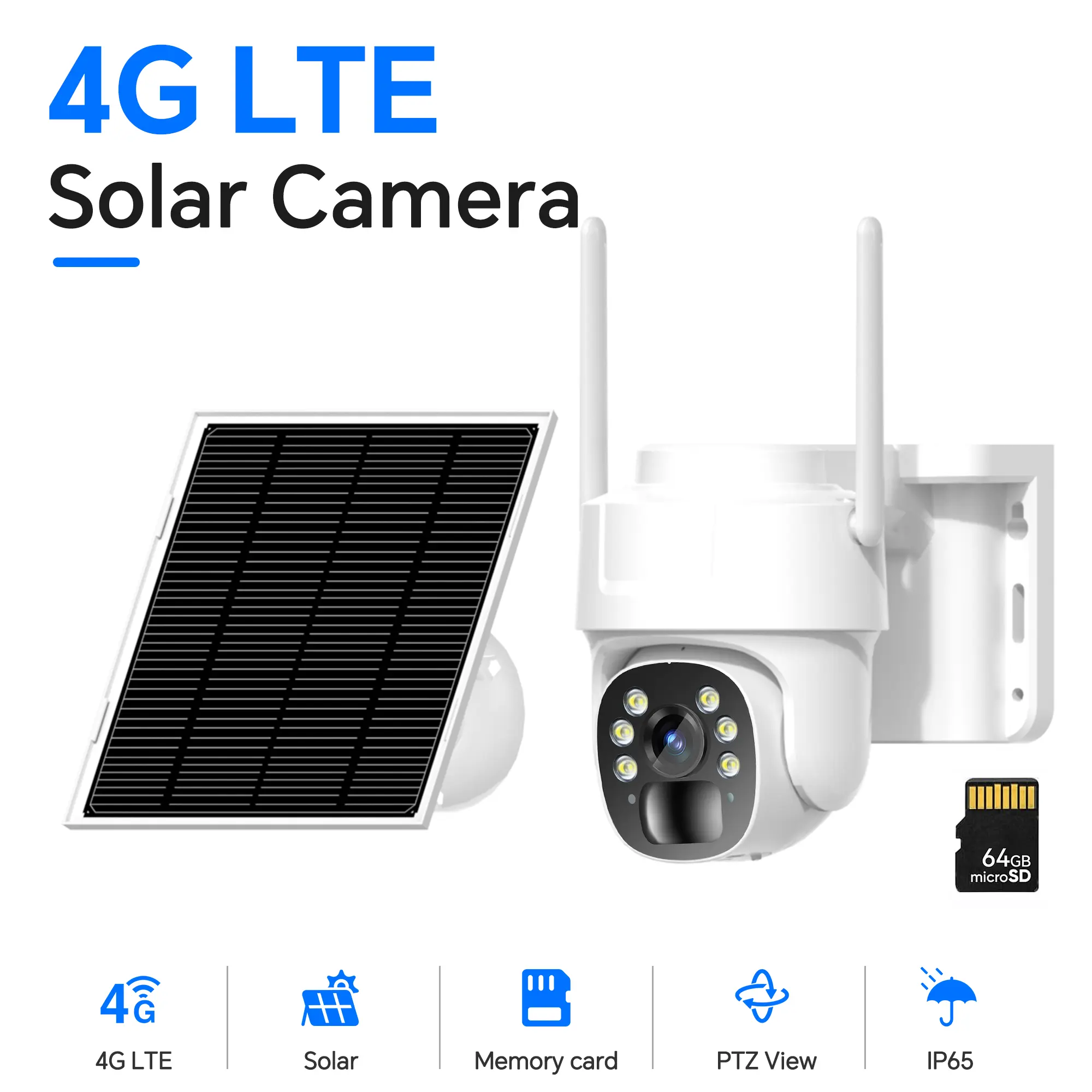No WiFi Needed Security Camera 4G LTE Cellular Security Cameras Wireless Outdoor Built-in 4G eSIM and 64GB SD Card, PTZ Live View, Night Vision, iCam365 APP Remote, IP65 Waterproof, 2 Way Audio, Non WiFi