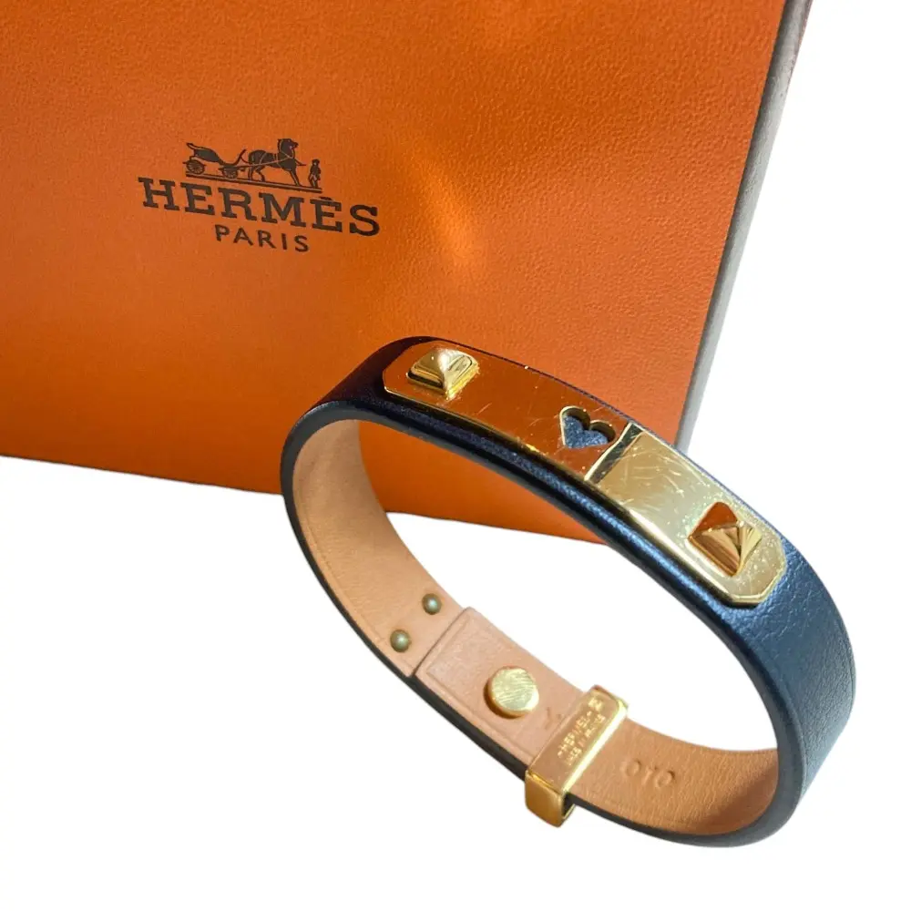 Pre-owned HERMÈS Calfskin Small Leather Goods Hermes As de Coeur Leather Bracelet T2