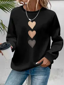 A series of heart-print women's sweatshirts, round neck casual sweatshirts, suitable for spring, autumn and winter, women's clothing.