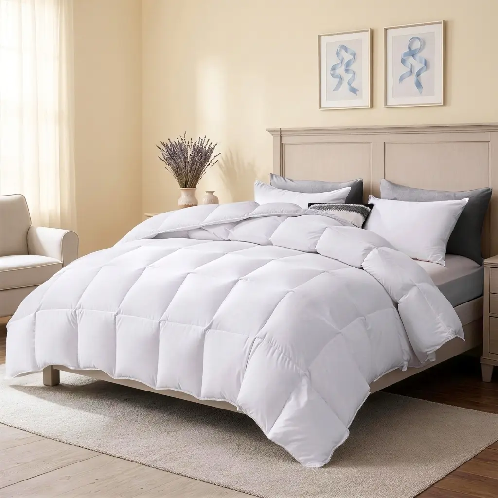 King Size 82X86in White Down & Fiber Blend Comforter - Lightweight, Quilted, Breathable, Machine Washable Allergy-Safe Duvet Insert with Down Feather & Polyester Fill for Spring, Fall, Allergy-Safe Duvets,back to school,back to school shopping,home decor