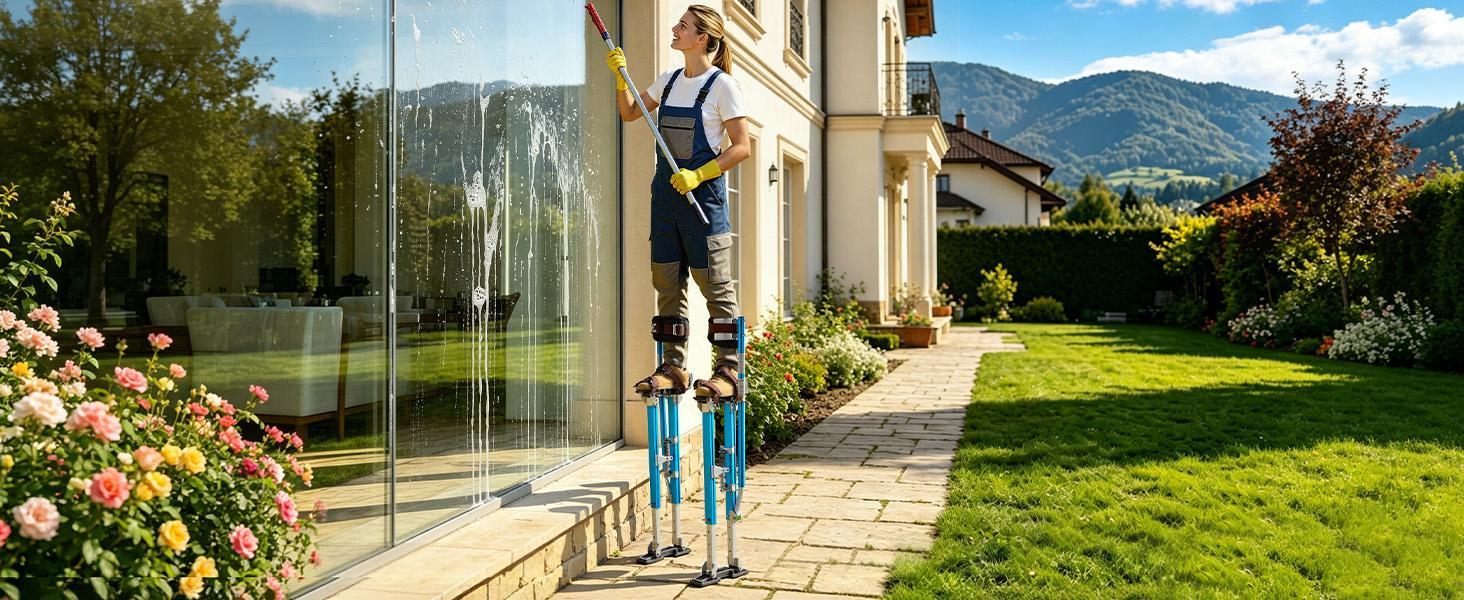 【SummerFinds】VEVOR Drywall Stilts for Painters & Cleaning, Aluminum Sturdy Structure, 24.2-40.3 in Adjustable Height, 228 lbs Load Capacity, Non-Slip Rubber Feet, Dual Spring Shock Absorption, Comfortable Leg Straps, 3-Level Heel Brackets, Blue
