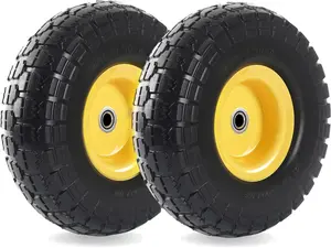 Solid PU Run-Flat Tire Wheel, 2-Pack,  450 lbs Static Load, Flat Free Tubeless Tires and Wheels for Hand Truck, Utility Cart, Dollies, Garden Trailers, Various Carts