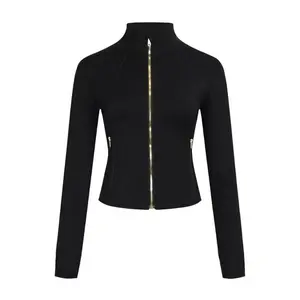 Women's long-sleeve cropped yoga jacket with stretch & slim fit - suitable for outdoor cycling, running and fitness