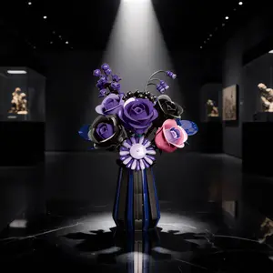 Purple Roses Building Blocks Kit for Adults & Teens – DIY Flower Bouquet Building Set,Valentine's Day gifts Artificial Flowers Gift for Women, Gothic Home Decor for Valentine’s Day & Halloween，vdaygift