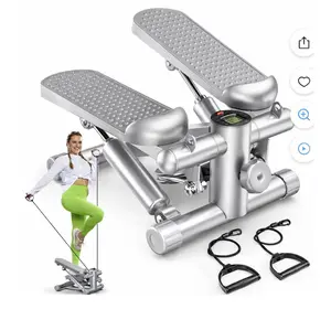 Mini Fitness Stepper with Resistance Bands & Digital Display. Silver