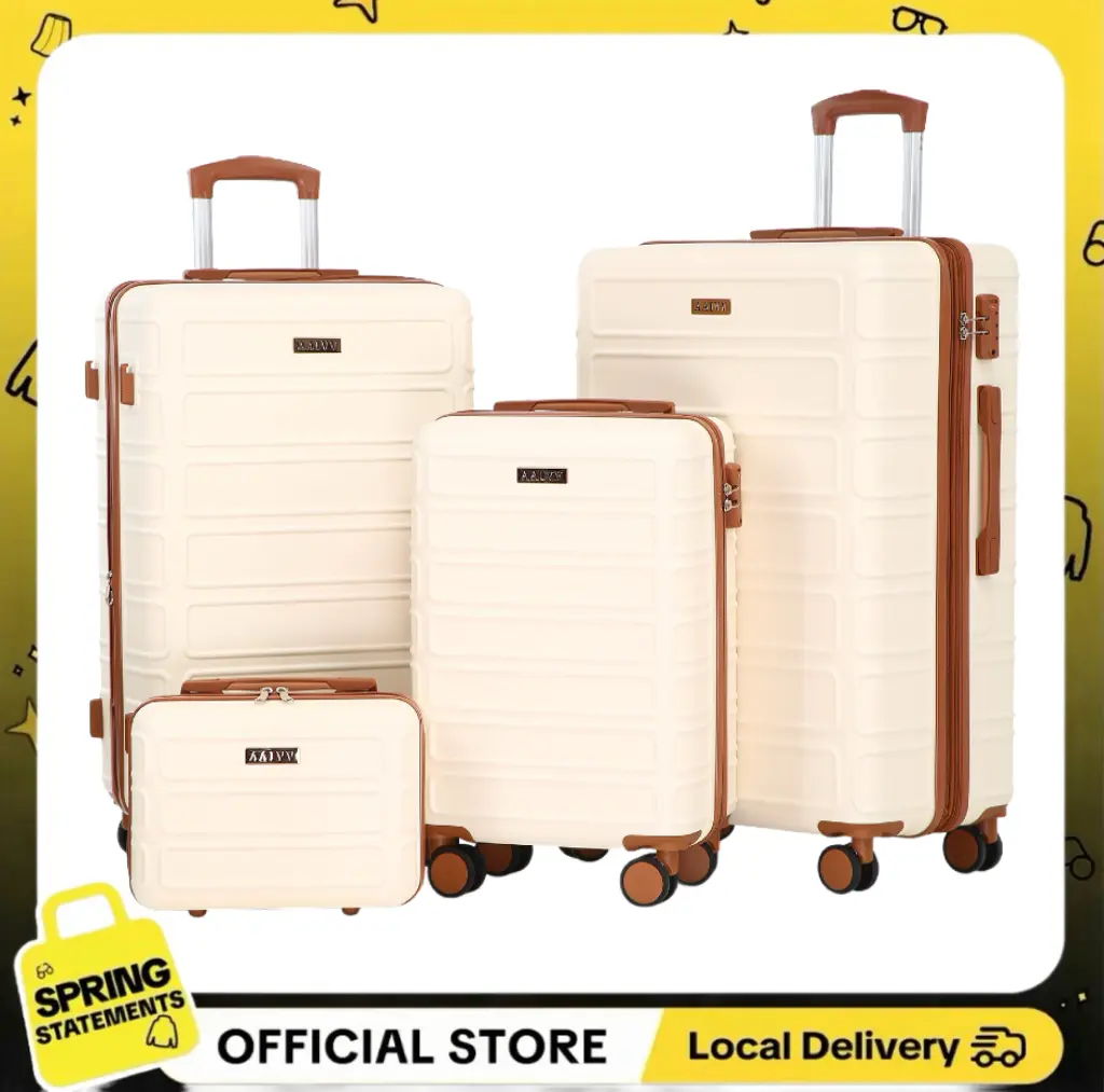 4-Piece Luggage Sets, Textured ABS Hardshell Wheeled Checked Bag Luggage with Telescopic Handle and Interior Pockets for Family, Wheeled Luggage