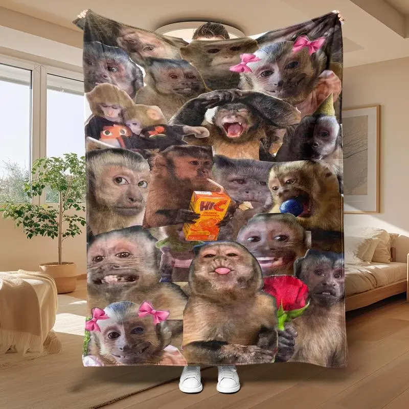 Funny Monkey Meme Collage Flannel Cooling Blanket - Soft, Cozy Cartoon Design Blanket for Meme Lovers, Whimsical & Teen Room Decor, Bedroom Sofa Use, Perfect Festival Gift, Cooling Blankets