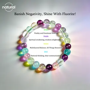 Natural Fluorite Crystal Bracelet – Rainbow Fluorite Energy Healing Beaded Bracelet for Emotional Balance, Anxiety Relief, Spiritual Protection, Meditation Crystal Jewelry Gift for Women Men