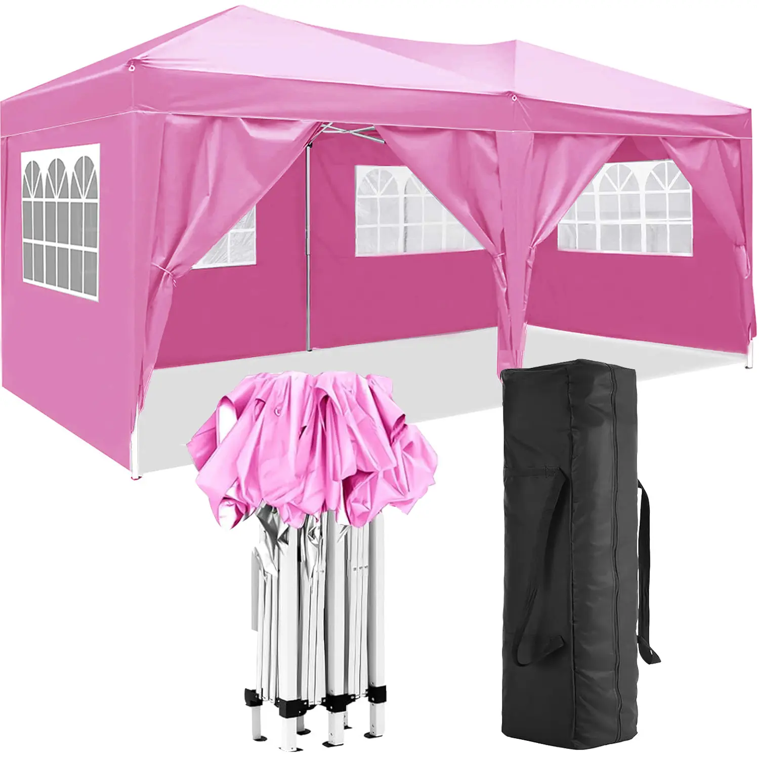 10x20 FT Sturdy Oxford Fabric Pop-Up Canopy Tent - Portable Folding Event Shelter Gazebo with UPF 50+ Sun Protection, 6 Removable Sidewalls (2 Zipped), Adjustable, Assembly Required, Ground Nails for Small Business Setups, Beach Outings