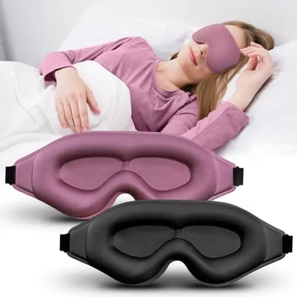 Blackout Eye Mask for Sleeping - Silky Ice Silk Polyester, 3D Contoured, Double-Layer Memory Foam, Eyelash Safe, Soft on Lashes, Skin-Friendly, 1 Size Fits Adults, Ideal for Night Routine