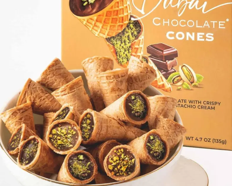 Dubai Chocolate Cones with Pistachio Kunafa | Made with Premium Belgian Chocolates | Kunafa Chocolate | Chocolates de Dubai - 4.7 oz