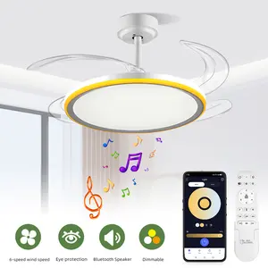 【Clearance】BaySquirrel Slim Invisible Ceiling Fans Lights with Remote Control & App 42 Inch Dimmable Fan 6 Retractable Blades 6-Speed Reversible Adjustable Lighting 24-Hour Timer Smart Lamp,