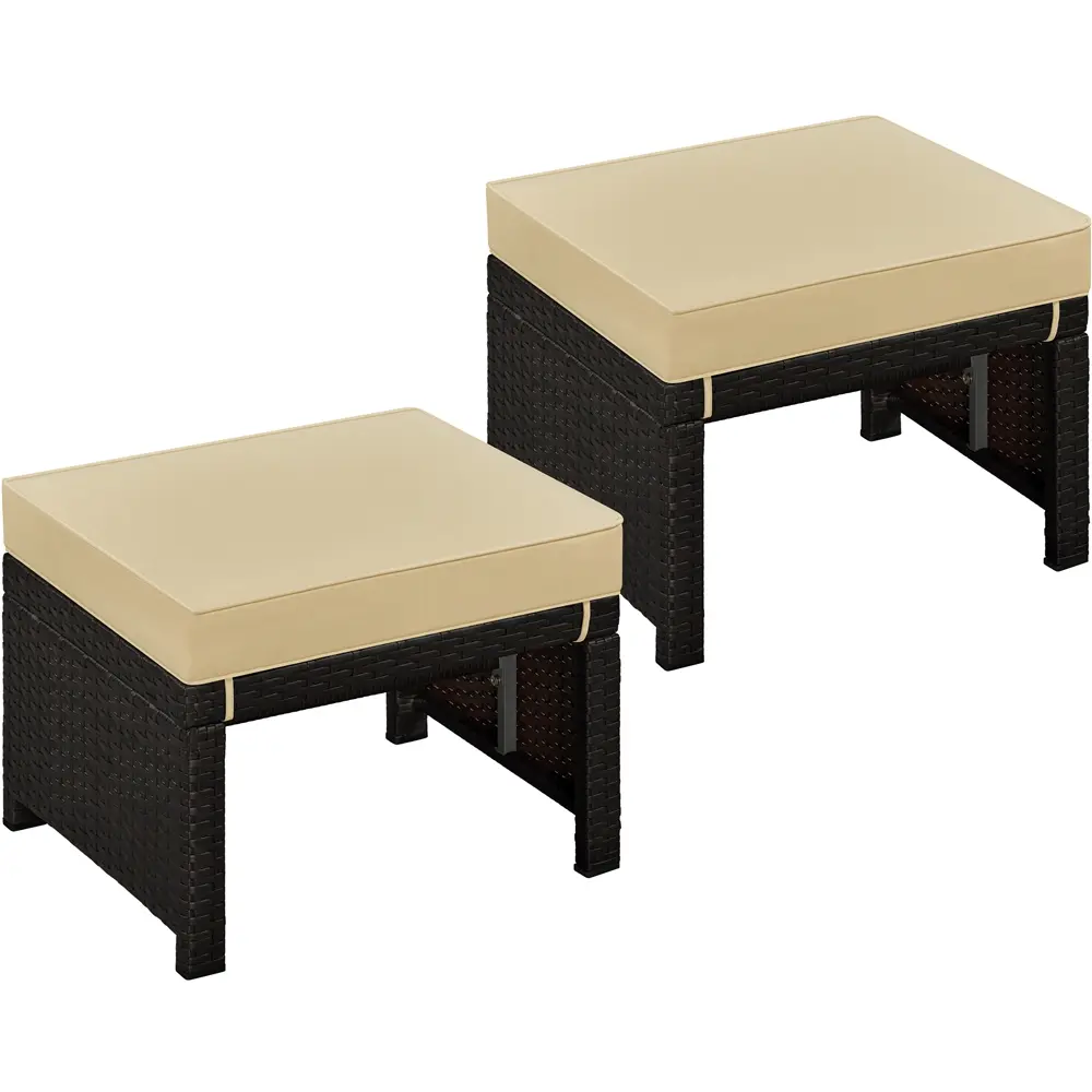 Yaheetech 2-Piece Neutral Square Outdoor Wicker Footstool Ottoman - Multi-Functional Footrest or Side Table, Removable Washable Cushion Covers, Easy Setup for Patio Decor, Front Porch, Garden Party