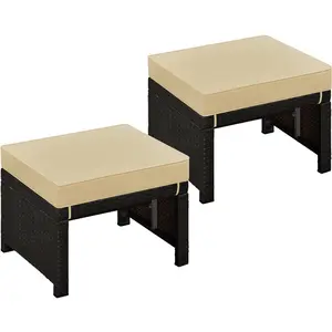 Yaheetech 2-Piece Outdoor Wicker Ottoman, Footrest or Side Table with Removable Washable Cushion Covers for Garden, Patio, and Pool
