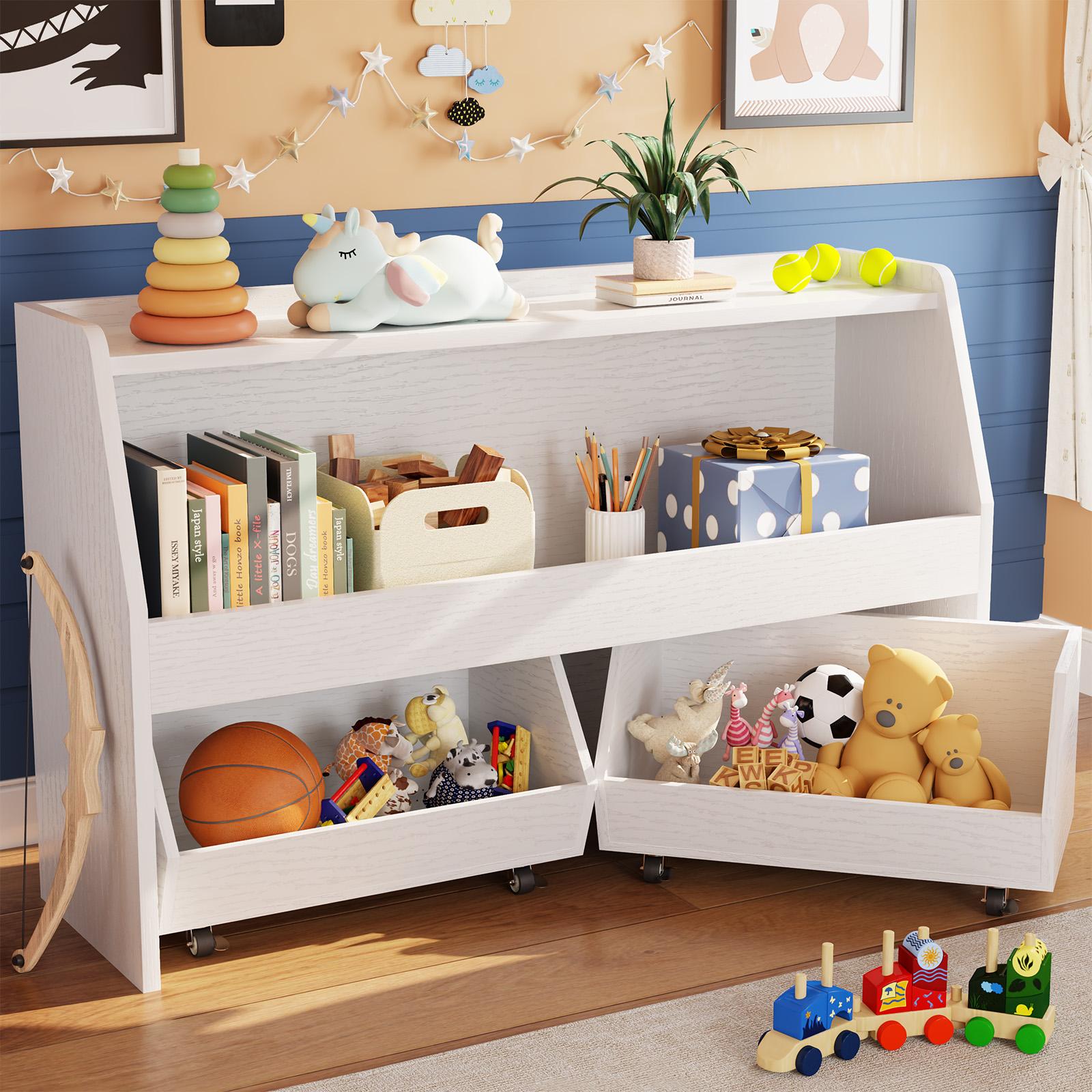 COZPAW Toy Storage Organizer, 2/3 Tier Montessori Shelf with Movable Bins, Toy Organizers Book Shelf for Kids Room, Playroom, Nursery