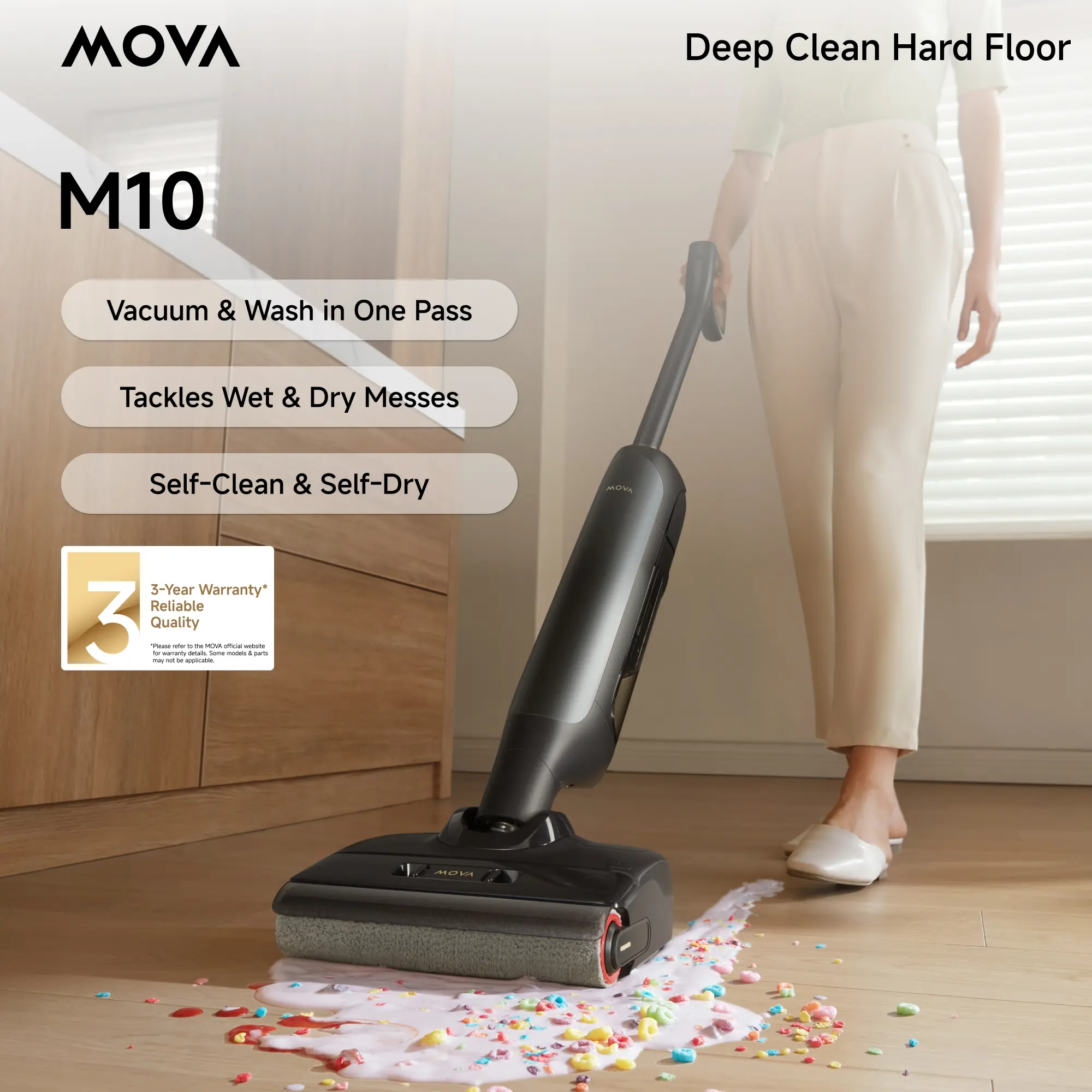 MOVA M10 Smart Cordless Wet-Dry Vacuum Cleaner and Mop for Hard Floors, Digital Display, Long Run Time, Great for Sticky Messes and Pet Hair, Space-Saving Design, 167°F Flashdry Self-Cleaning 18000Pa Suction,back to school,back to school haul