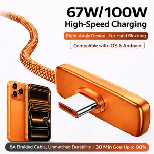 Right Angle Cable 100W/67W/45W 2-Pack 6.6ft  Fast Charging Cable for iPhone15/16/17 Pro Max Samsung S25 iPad USBC-USBC Braided Durable USBC to USBC charge C to C phone