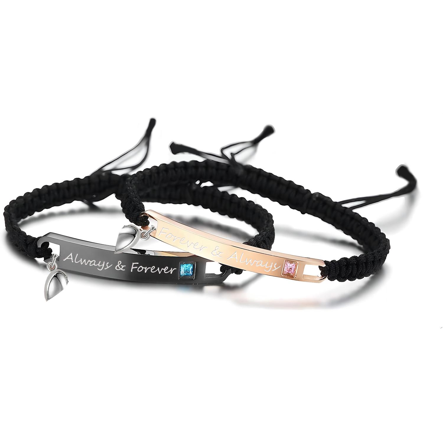 Adjustable Couple Bracelet Set, Heart Charm Matching Bracelets for Women Men, Fashion Daily All-Match Jewelry, Exquisite Love Gift for Birthday Anniversary