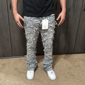 Blind Trust Men’s stacked flare jeans front design. Streetwear Menswear