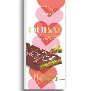 Valentine Dubai Chocolate 3.4oz Chocolate Bar with Sugar, Dessert Snack, Perfect for Enjoying Anytime Bonbon Cocoa Flavor Christmas Gift