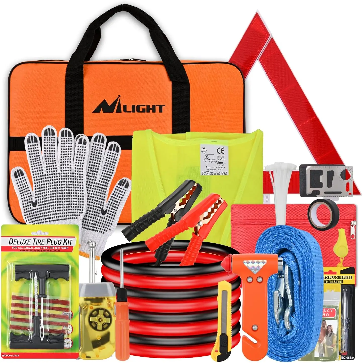 Nilight Car Emergency Kit - Automotive Escape Tool with Jumper Cables, Air Compressor, Tire Repair Tools, First Aid Supplies, Alligator Connectors, Electrical Essentials for Trucks, SUVs, RVs, Travel, Camping | Father’s Day Gift, Car Accessories