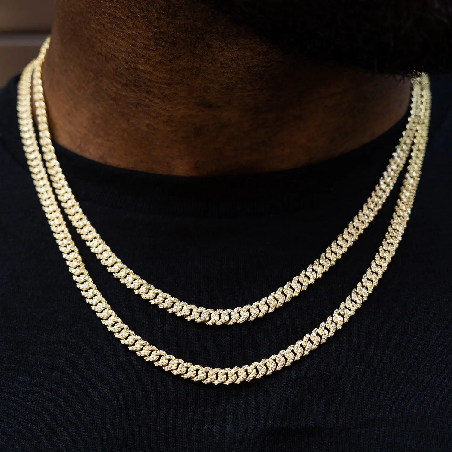 GLD Micro Diamond Prong Cuban Necklace 18k Yellow Gold-Plated 6mm Chain with CZ Diamonds 16-24" Lengths Jewelry  - Perfect Gift