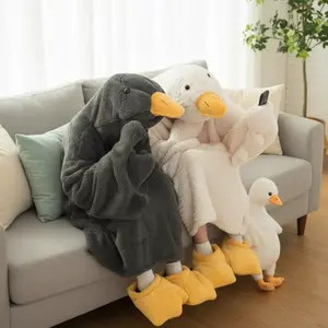 Snuggy Goose Hooded Fleece Robe Funny Goose Plush Hoodie Blanket Wearable Cozy Animal Pajama Costume Soft Warm Lounging Robe for Adults & Teens Winter Home Loungewear Gift