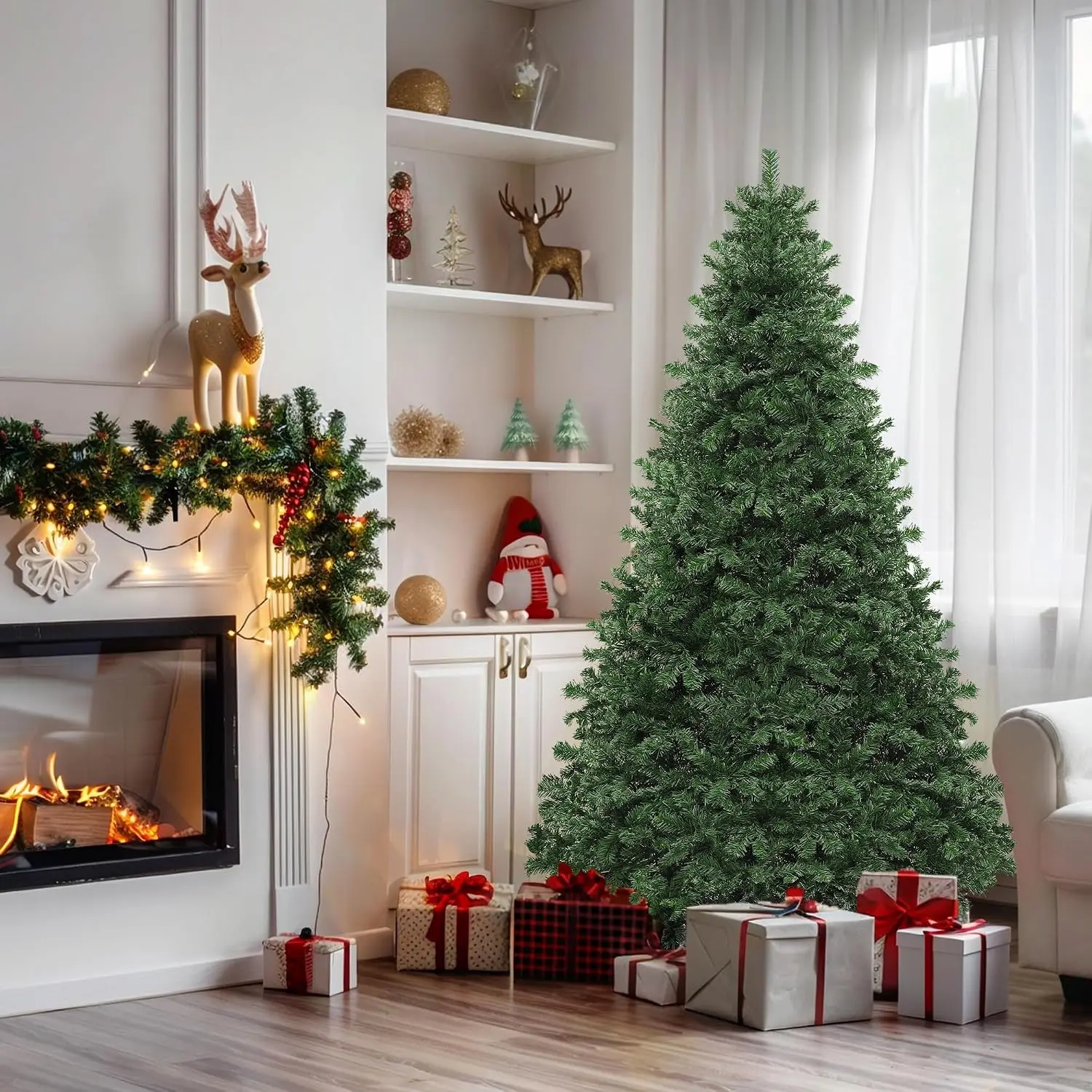 YITAHOME Green Spruce Artificial Christmas Tree, 6/7.5ft Artificial Pine Tree with 880 Branch Tips and Metal Hinges, and Foldable Base for Home, Office, and Party Decorations