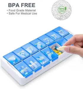 2 Times a Day Easy Fill Medicine Pill Case Organizer AM PM Pill Holder Organizer Travel Large Capacity 7 Day Pill Box for Pills/Vitamin/Fish Oil/Supplements Healthcare