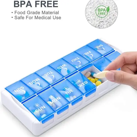 2 Times a Day Easy Fill Medicine Pill Case Organizer AM PM Pill Holder Organizer Travel Large Capacity 7 Day Pill Box for Pills/Vitamin/Fish Oil/Supplements Healthcare