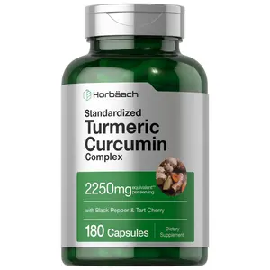 Horbäach Turmeric Curcumin Supplement | 2250mg | 180 Capsules | with Black Pepper & Tart Cherry | Non-GMO & Gluten Free