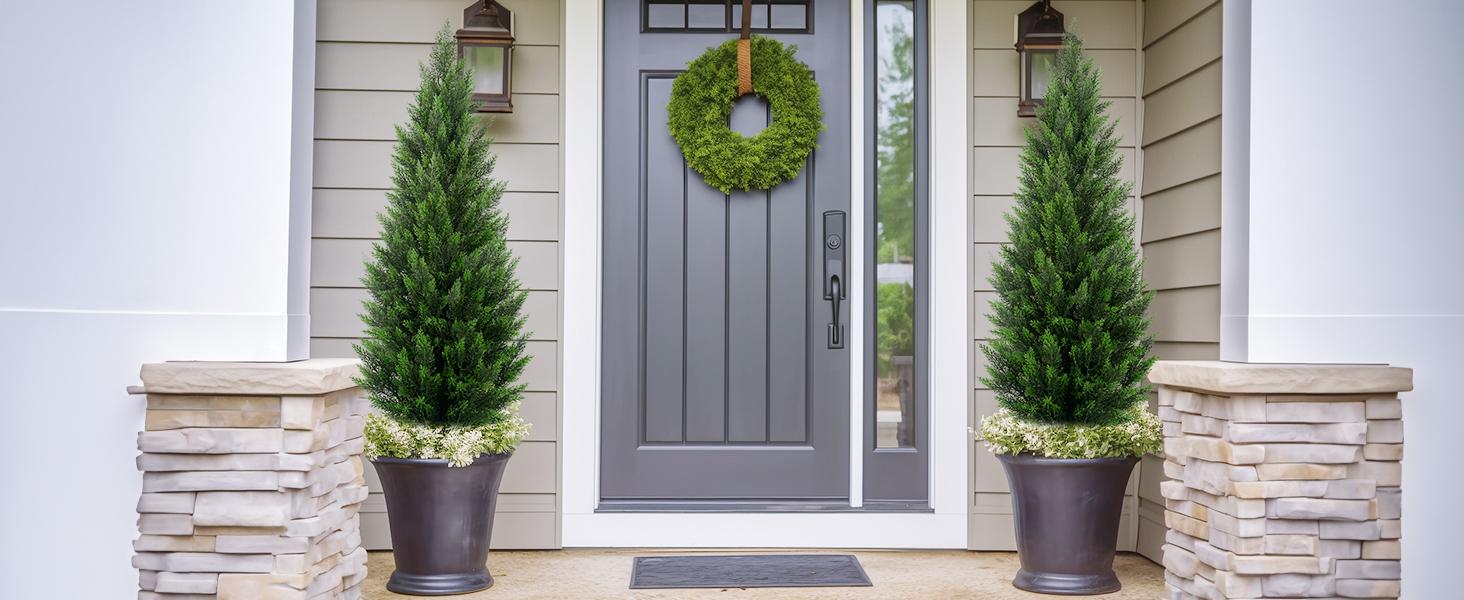 Realistic Artificial Cedar Tree 5/4/3/2 FT | Lifelike Faux Cedar Plant for Front Door, Office, Restaurant & Home Decor Spring Decorations