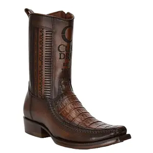 Brown Caiman Belly Zipper Boot