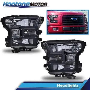CROSSDESIGN Pair Smoke Lens Headlights Clear Head Lamps Left & Right Fits 15-17 Ford F150