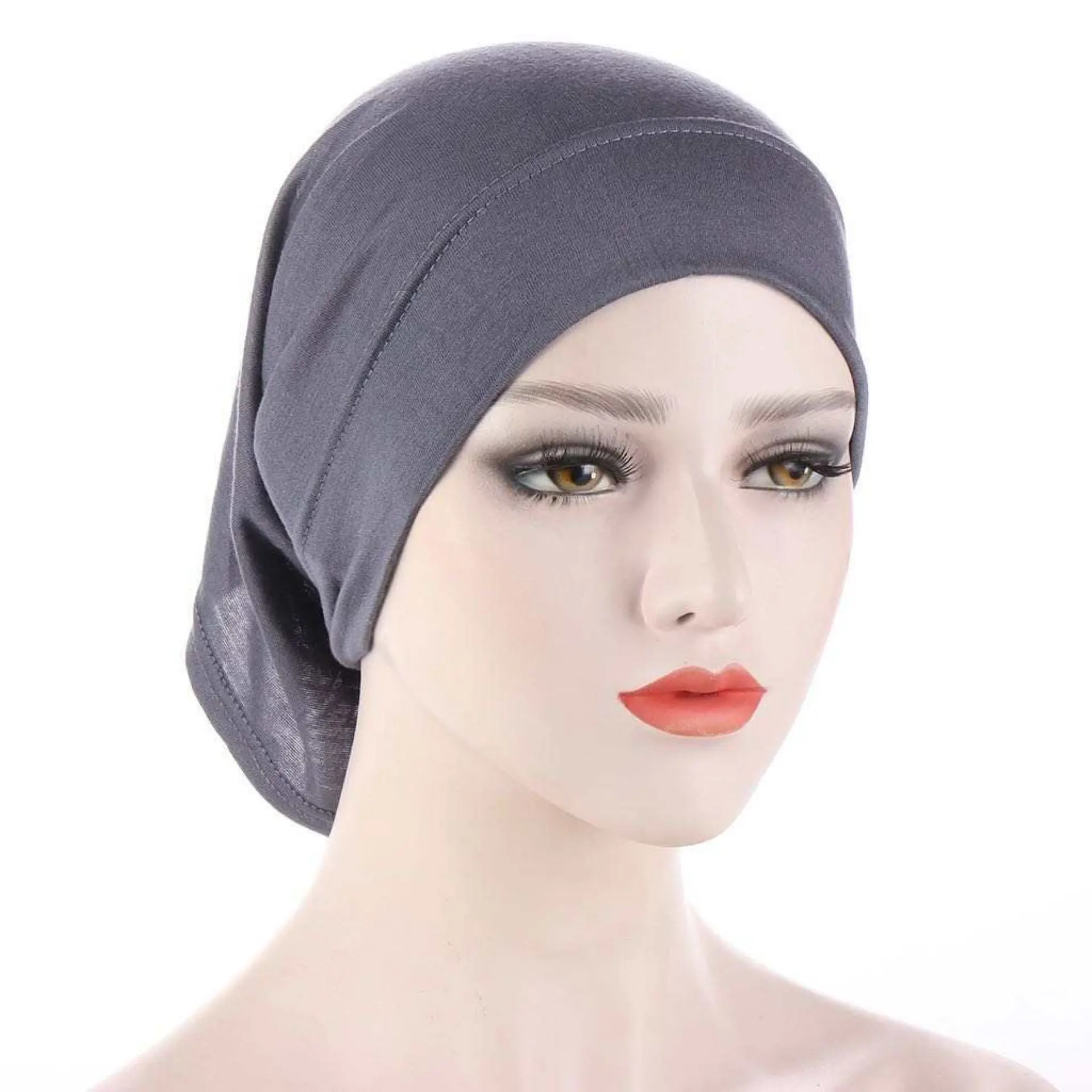 Gray Cotton Jersey Hijab Undercap - Stretchy, Solid Cotton Head Scarves Underscarf for Casual Clothing, Comfortable Everyday Wear