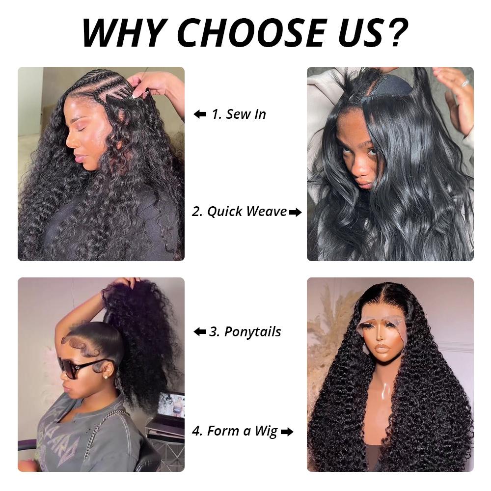 Glulaze Mongolian Kinky Curly Hair Bundles With 4x4 Lace Closure Human Hair Weave Extensions Deep Wave Flip Over Quick Weave Raw Hair Bundles for Sew In SpringStatements