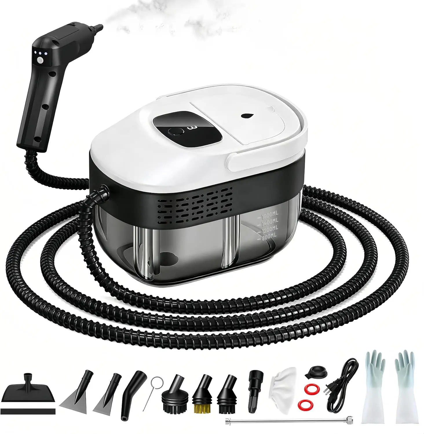 Primiorix Pressurized Handheld Steam Cleaner 2500W, 54oz Large-Capacity Steamer with 3-Level Adjustable Steam, 15s Heat-Up & 15Pcs Accessories – for Car, Tile, Grout, Couch, Floor, Bed, Dirt, Furniture
