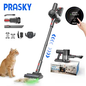 PRASKY Cordless Vacuum Cleaner – 46KPA Powerful Suction, LED Touchscreen, Self-Standing, 8-in-1 Lightweight Stick Vacuum for Pet Hair, Carpet,Car & Hard Floor, Up to 50 Mins Runtime with Removable Battery Multifunctional Durable