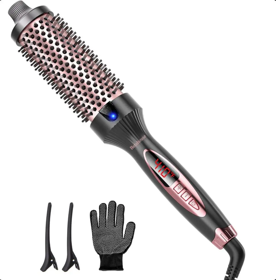Betahouse Thermal Brush Curling Iron Brushes, 1.5 Inch Heated Round Styling for Blowout, Fast Heating Negative Ion Curling Brushes with 5 Temp Settings, Dual Voltage Hair Styling Tool